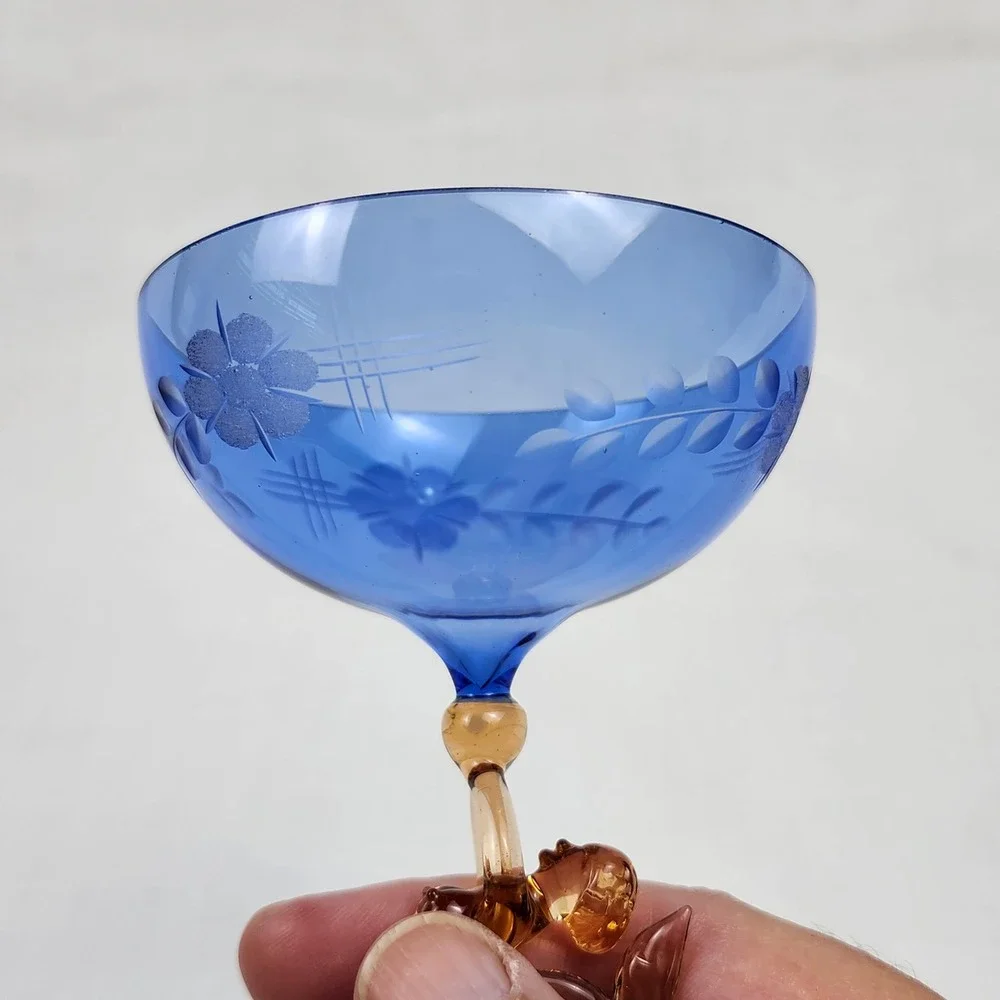 VTG Art Deco Bimini Glass Fritz Lampl Austria Nude Mermaid 1920s Blue Amber